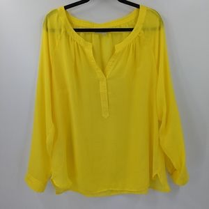 LOFT Sheer Long Sleeve Split Neck Popover Top